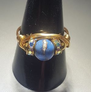 Lapis and gold wire wrap ring size 10. One only!
